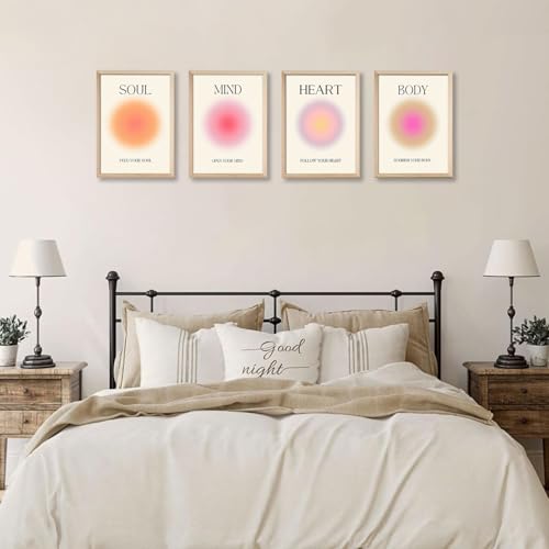 Image of Framed 4 colorful abstract halo posters angel number positive energy inspirational language inspirational wall art bedroom girls room pink decoration living room bedroom apartment hotel The Modern Concise Style dormitory 12x16inchX4