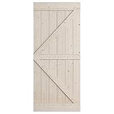 SmartStandard 36in x 84in Sliding Barn Wood Door Pre-Drilled Ready to Assemble, DIY Unfinished Solid Hemlock Wood Panelled Slab, Interior Single Door, Natural, Frameless K-Shape (Fit 6FT-6.6FT Rail)