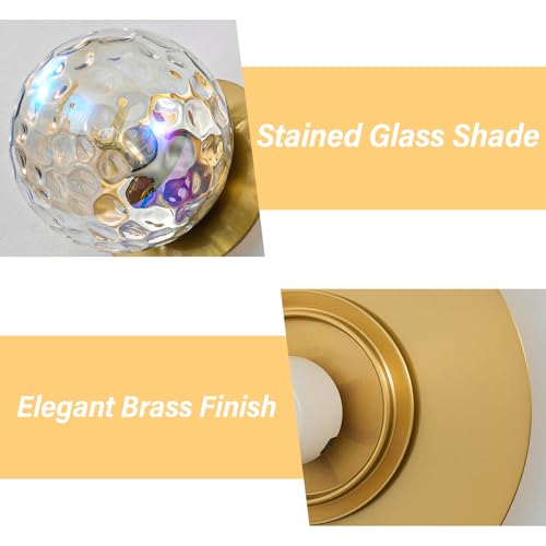 Image of Modern Gold Globe Wall Sconce,Single Light with Stained Glass Shade | 6 inch Minimalist Spherical Vanity Sconces,Contemporary Small Brass Ball Lights Fixture for Entryway Bedside Bathroom,E26 Base