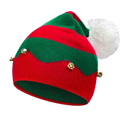 Christmas Elf Knitted Hat for Kids Xmas Beanie Knit Hats Children 1 to 6 Years Baby Winter Warm Christmas Halloween Striped Hair Ball Kid Sata Claus Xmas Holiday Hats New Year Party Supplies