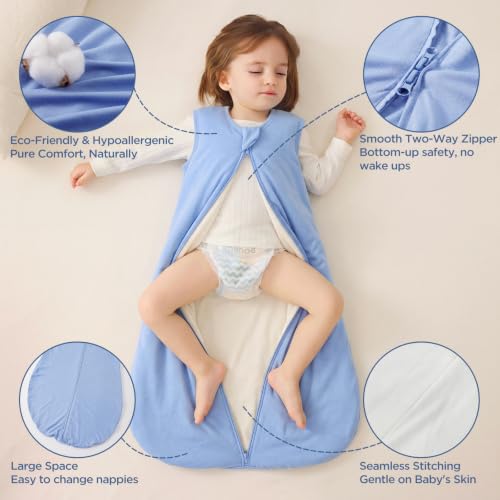 Image of Duomiaomiao 2 Pack Buttery Soft Wearable Blanket Rayon Made from Bamboo Baby Sleep Sack 18-36 Months 1.0 TOG, Premium Baby Sleeping Bag 2-Way Zipper for Babies