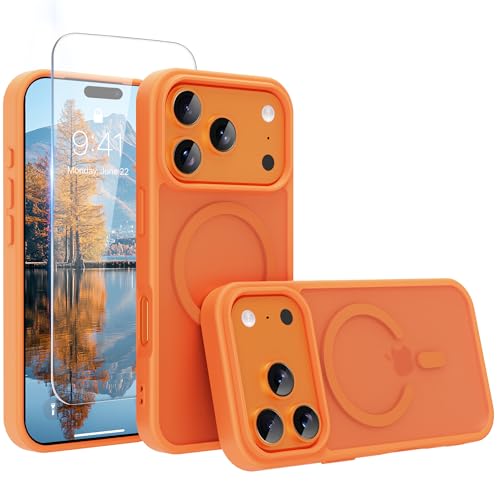Image of Magnetic for iPhone 17 Pro Phone Case, [Compatible with MagSafe], Screen Protector X1, [Military Grade Drop Protection],Matte Finish,Slim,Shockproof,Protective (Orange, 17 pro)