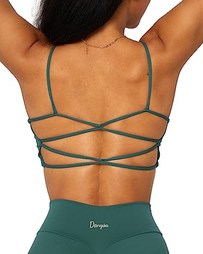 Image of Danysu Backless Sports Bra Soft Workout Tops with Removable Padded Yoga Training Bras Strappy Going Out Top