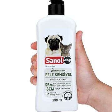 Sanol Dog Shampoo De Pêlos Para Câes E Gatos Pele Sensível 500 Ml Branco