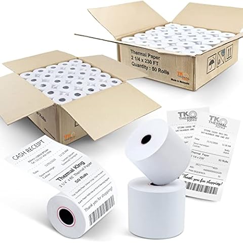 TK Thermal King, 2-1/4" x 85' (50 Rolls) & 2-1/4" x 230' (50 Rolls) Thermal Paper Cash Register POS Receipt Paper Cover