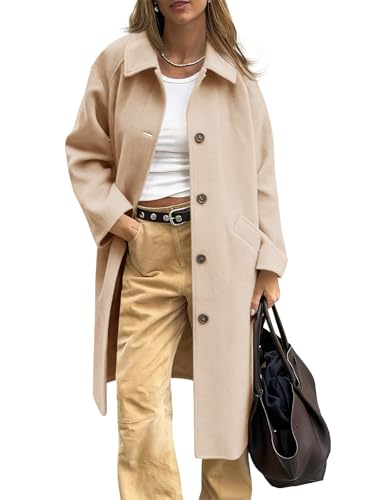 Image of Cicy Bell Womens Long Single Breasted Coats Lapel Collar Peacoat Fall Winter Casual Trench Coat Jacket Outwear