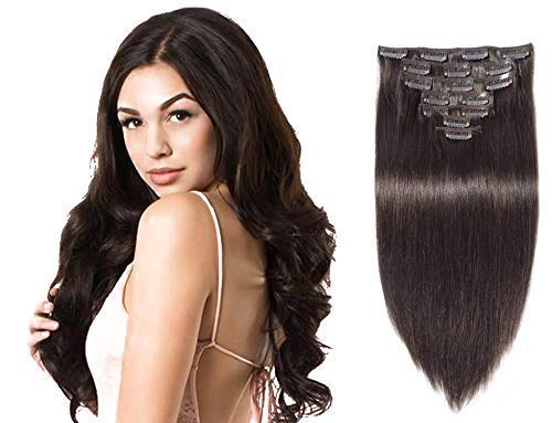 FULLY 7 Pcs Remy Human Hair Extensions Clips On Hair Extension For Women And Girls 18 Inch 50 Grams (Black)...