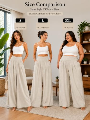 Image of Jawdrobe Women's Pure Cotton Flare Palazzo Pant | Wide Leg Trouser | Casual Office Wear | Relaxed Fit- Semi-Elastic High Waist
