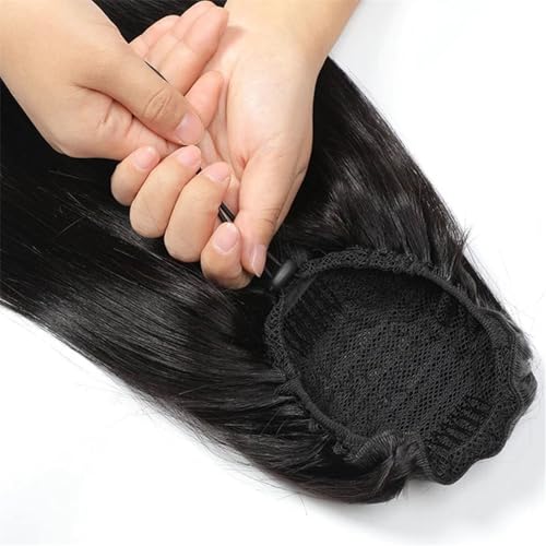 Coleta de cabello humano lacio natural con cordón regulable para mujer 4