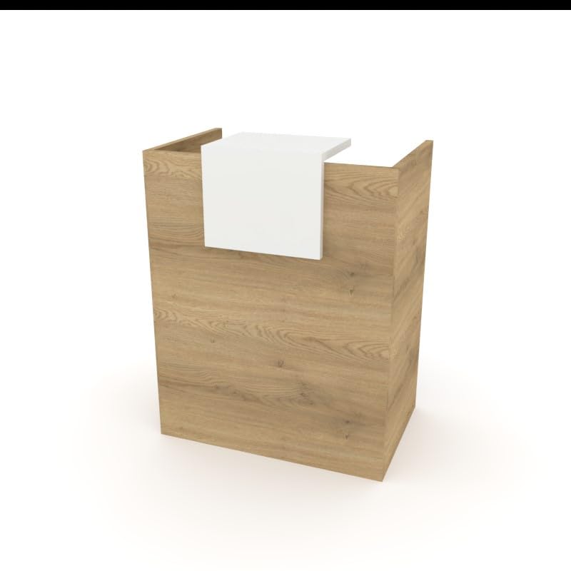 Mostrador de Recepción y Oficina. Facil Montaje –Color Base Olmo, Color sobremostrador Blanco | 80x105x50 cm | Fabricado en España