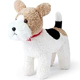 SYUSAMA Realistic Fox Terrier Stuffed Animal - 9.5'' White and Brown Stuffed Toy, Terrier Plush, Cute Fox Dog Puppy Toys for Kids, Cuddle Doll, Home Decor