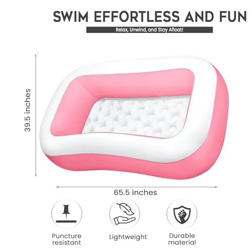 Image of P FOR POGU 1.66m x 1.00m x 25cm Rectangular Pool Air Inflatable Tube with 17cm Height & 90L Capacity Bathtub Swimming Floater Swim Float Water Tub for Outdoor 2+ Year Kids & Adults (Pink, Pack of 1)