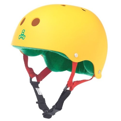 Triple Eight Sweatsaver Liner Skateboarding Helmet, Rasta Yellow Rubber, Small
