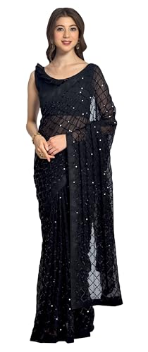 Sari Indien Georgette pour Femmes avec Paillettes, Taille L et Chemisier