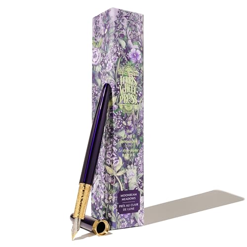 Image of Ferris Wheel Press , Bijou Fountain Pen, Moonbeam Meadows, Double Gold Plated, Sapphire Lacquer Finish, Two-Tone Steel Nib, Fine Nib