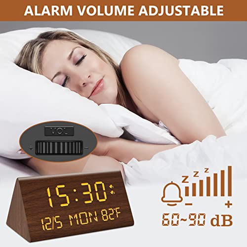 Fomobest Wooden Digital Alarm Clock, 0-100% Dimmer, Dual Alarm Settings, Weekday /Everyday Mode, 9 Mins Snooze, 12/24H, Temperature And Date Display, Modern Clock For Kids Bedroom Living Room #TOP3