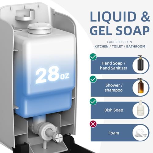 Image of Soap Dispenser Wall Mount Adhesive Commercial Soap Dispenser 800ml No Drill Hand Sanitizer Dispenser for Bathroom Support Liquid and Gel,Black-PN9088