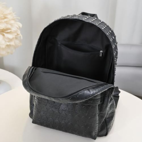 Image of Women Punk Rivets Backpack Skull Printed Daypack Purse PU Leather Shoulder Bags Satchel (Skull)