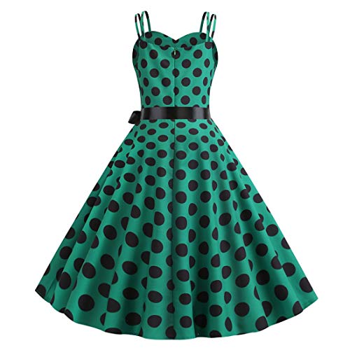 Image of Women Vintage Polka Dot 1950s Rockabilly Halter Audrey Dress Retro Floral Evening Cocktail Swing Dress