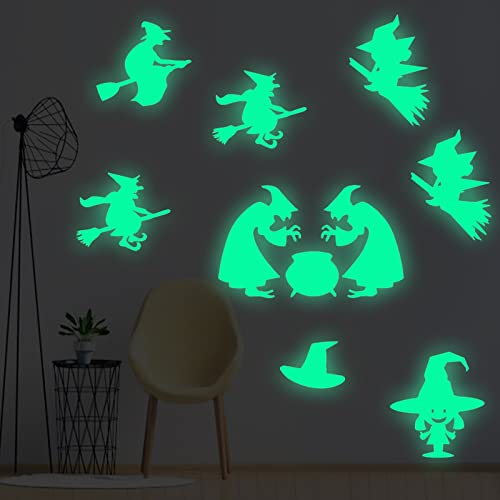 1Set Halloween Luminous Wall Decor Stickers Removable Halloween Witch Diy Sticky Mural Stickers Decals For Home Living Room Bedroom Bathroom Chalk Sticker For Wall #TOP6