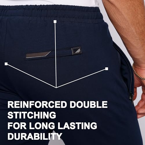 SCR SPORTSWEAR Mens Long Lounge Pants with Pockets - 34 Inseam Mens Tall Sweatpants with Open Bottom, Athletic Straight Leg, Zipper Pockets, Drawstring for Big and Tall Men, 34Wx34L Navy