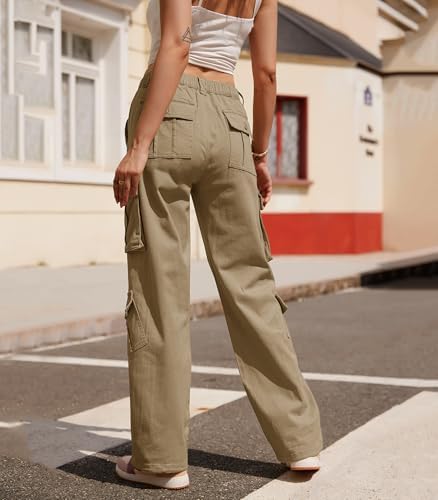 ZMPSIISA Women Pants High Waisted Cargo Pants Combat Military Wide