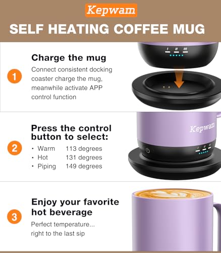 Image of Kepwam Self-Heating Coffee Mug T1, 16oz Rechargeable Heated Coffee Mug, Smart Coffee Warmer Mug with App-Controlled,Advanced Temperature-Controlled Heating Coffee Gifts for Women Men Coffee Lover