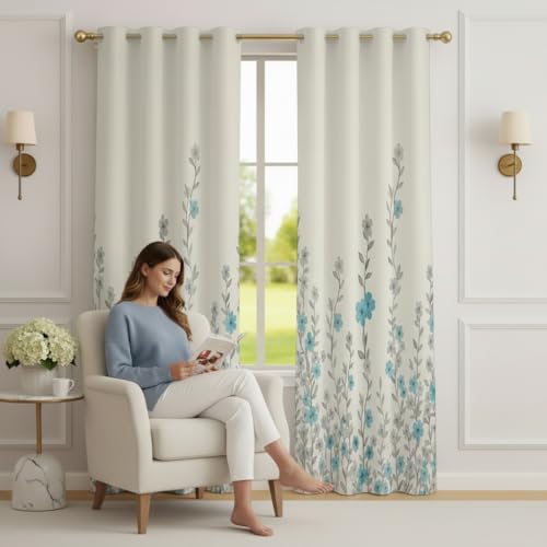 Image of STITCHNEST 'Florea Series' Premium Satin Room Darkening Curtains 7 Feet Long Set of 1 | Door Curtain 7 x 4 Feet | Blocks 70-80% Light | Ideal for Bedroom, Living Room & Home Decor