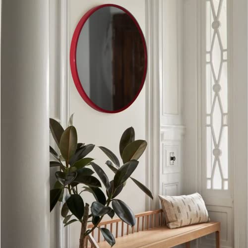 Image of Quality Glass Wall Mirror Metal Frame Round Wall Mirror For Bathroom, Living Room, Vanity Decorative Wall Mirror Wall Mounted (18X18 Inches) - Red, Framed