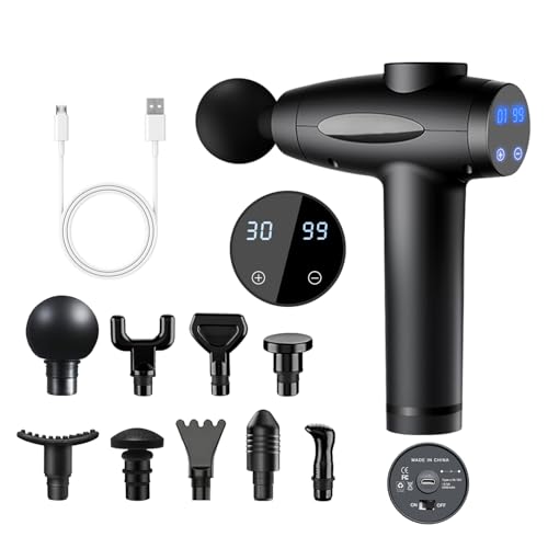Pistolet de Massage Musculaire masseurs électriques portables de Massage Masseur de Muscle pistolet masseur avec 30 Niveaux Réglables,9 Têtes de Massage et l'Écran LCD Pour Soulager Douleurs Raideurs