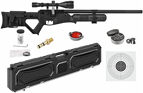 Hatsan Blitz Full Auto PCP .25 Cal 970 fps 41 FPE w/ 19-Shots 2 Magazines Air Rifle w/Scope and Wearable4U 100x Paper Targets and 150x Pellets and Hard Case Bundle