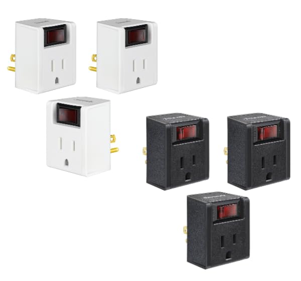 DEWENWILS&EDISHINE DEWENWILS Grounded Single Port Power Adapter with On/Off Switch, 3Prong Electrical Plug Outlet Switch, 15A Circuit Breaker, 280J Surge Protector, White, UL Listed, 6Pack
