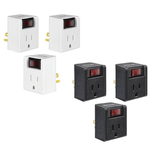 DEWENWILS Grounded Single Port Power Adapter with On/Off Switch, 3Prong Electrical Plug Outlet Switch, 15A Circuit Breaker, 280J Surge Protector, White, UL Listed, 6Pack