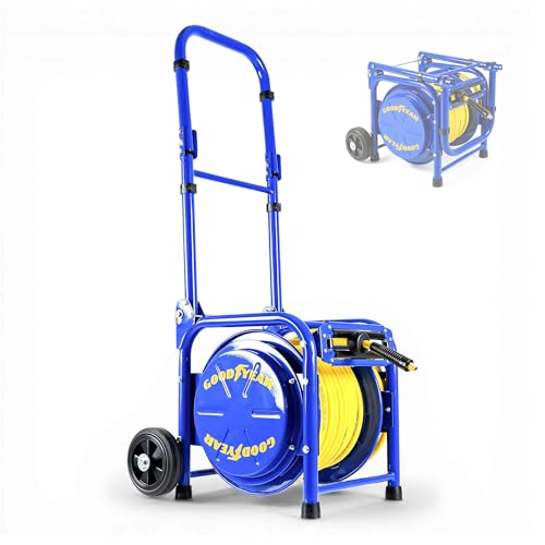 Image of Goodyear Portable Air Hose Reel Cart with 3 /8 inch x 100 ft Hybrid Polymer Hose