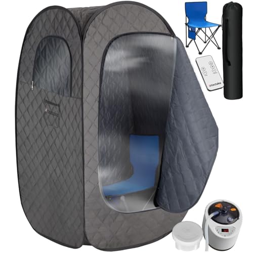 tectake® Sauna da casa a Vapore Portatile, Pieghevole, generatore 1000 W, 15 Livelli Temperatura, Bagno Steamer, Cabina Domestica Spa, diffusore Oli Essenziali, Sauna da Esterno e Interno - Grigio