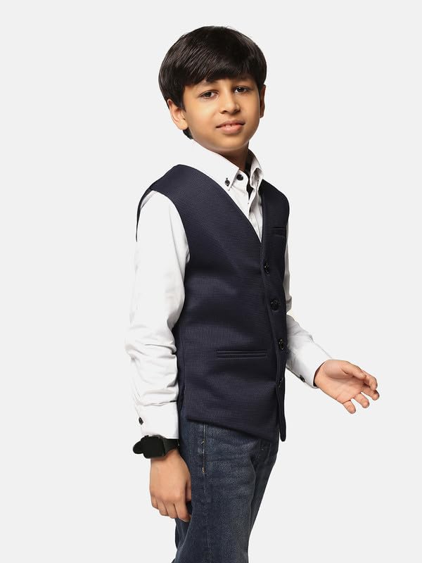 tututree Boys Nehru Jacket | Kids Indo-Western Waistcoat, Modi Coat, Sleeveless Kurta Vest for Wedding, Party & Ethnic Wear | Adjustable Fit | Ages 3–14 Years (Blue, 4 to 5Y) 4