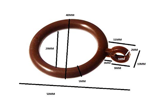 6 x Plastic Drape Curtain Pole Rod Rings Dark Brown 28MM ID 40MM OD