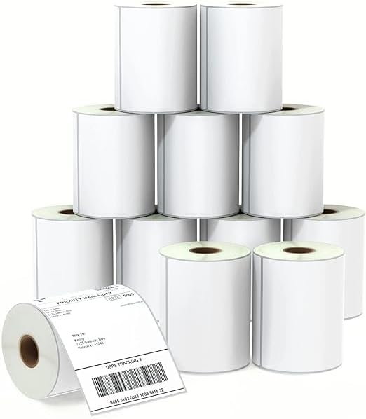 Semana Direct Thermal Barcode Label 4X6 Inches (100X150 mm),1Up,400 Labels per Roll; Self Adhesive Paper Label Designed for Small Thermal Printers; (Pack of 10 Roll (4000 Labels))