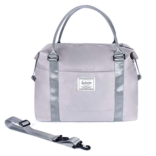 Unisex Large Travel Shoulder Weekender Overnight Bag Handbag Gym Tote Bag with Trolley Sleeve (Silver Grey)