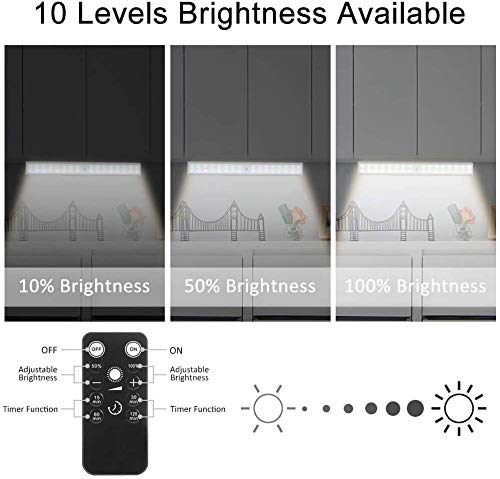 Litake Under Cabinet Lighting Rechargeable, Dimmable Wireless 32 LED Closet Under Counter Shelf Lights with Remote, Stick On Magnetic LED Light Bar with Timer,2 Packs