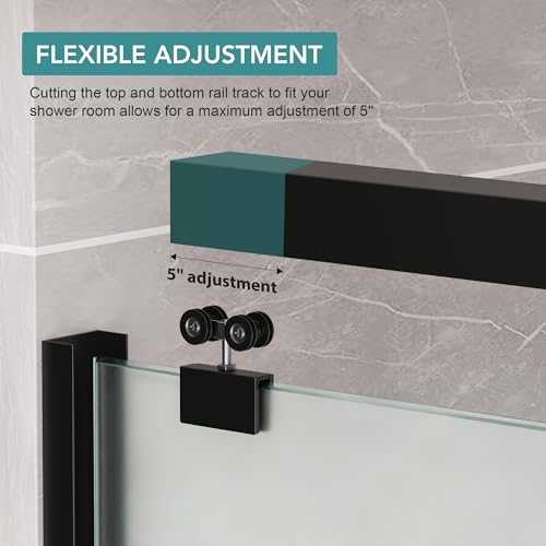 Image of KPUY Double Sliding Frosted Shower Door 61-66 inch W x 76 inch H, Matte Black