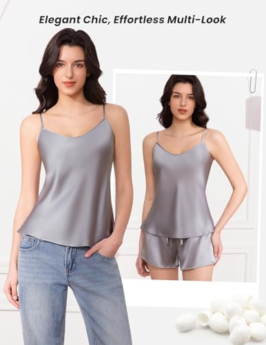 Image of THXSILK Silk Women's Pajama 2 Piece Set 6A+ Grade 100% Mulberry Silk Nightgown Soft Luxury V Neck Cami Shorts Sets Sleepwear