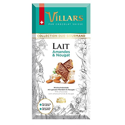 VILLARS - Tablette de Chocolat Lait Amandes Nougat 180g - Douceur croquante aux éclats d'amandes et de nougat. - Lot De 3 - Vendu Par Lot