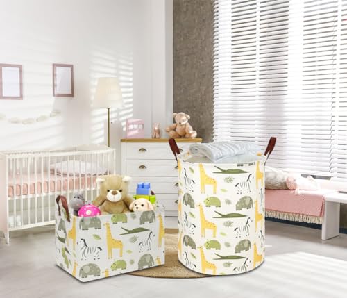 Image of NTAOHAMPER Rectangular Green Storage Basket,Collapsible Gift Basket with Handles,Kids Toys /Books Box,Room Decor(Green Animal)