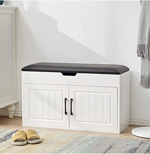 Taburete para zapatos de madera maciza con almacenamiento moderno en color marrón 4