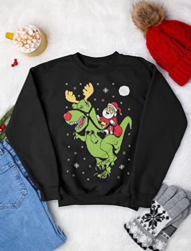 Tstars T-Rex Santa Ride Funny Ugly Christmas Sweater Sweatshirt Large Black4