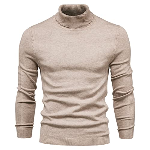Maglione Uomini Casual A Colori Solidi Pulluver Pullover Calda Maglione A Singhiozzo Aderente Autunno E Inverno-Khaki,XL