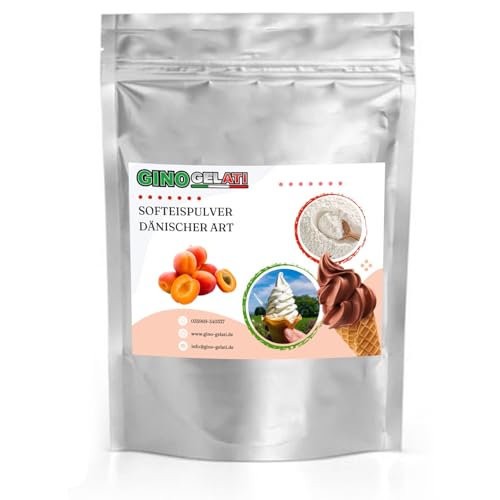 Gino Gelati Dänisches Softeis Pulver, fruchtiger Geschmack, verschiedene Geschmacksvarianten, schnell und einfach Zubereitet, Made in Germany, Eis selber machen (1 Kg, Aprikose)