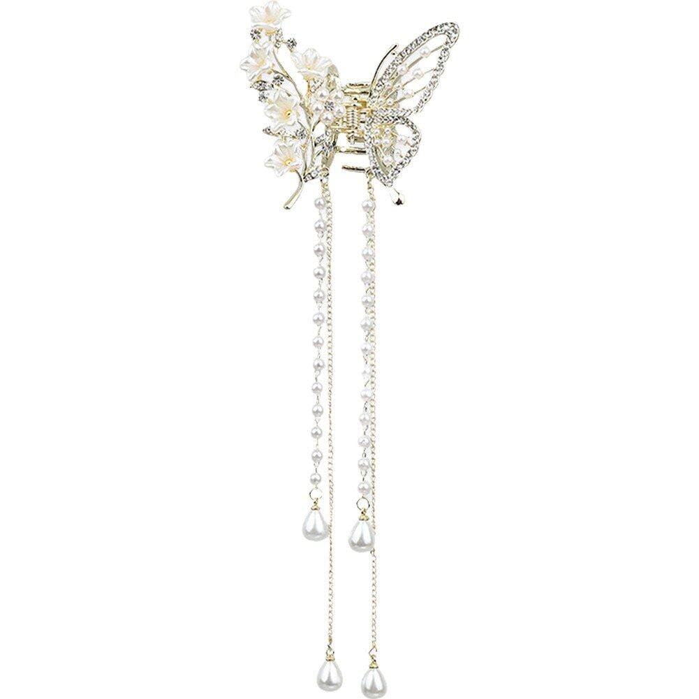 Casiler Women's Style 1 Butterfly Claw Clips Tassel Pearl Rhinestones Hair Claw Festival Hairpin Hair Claw Clip For Thick Hair Accessories