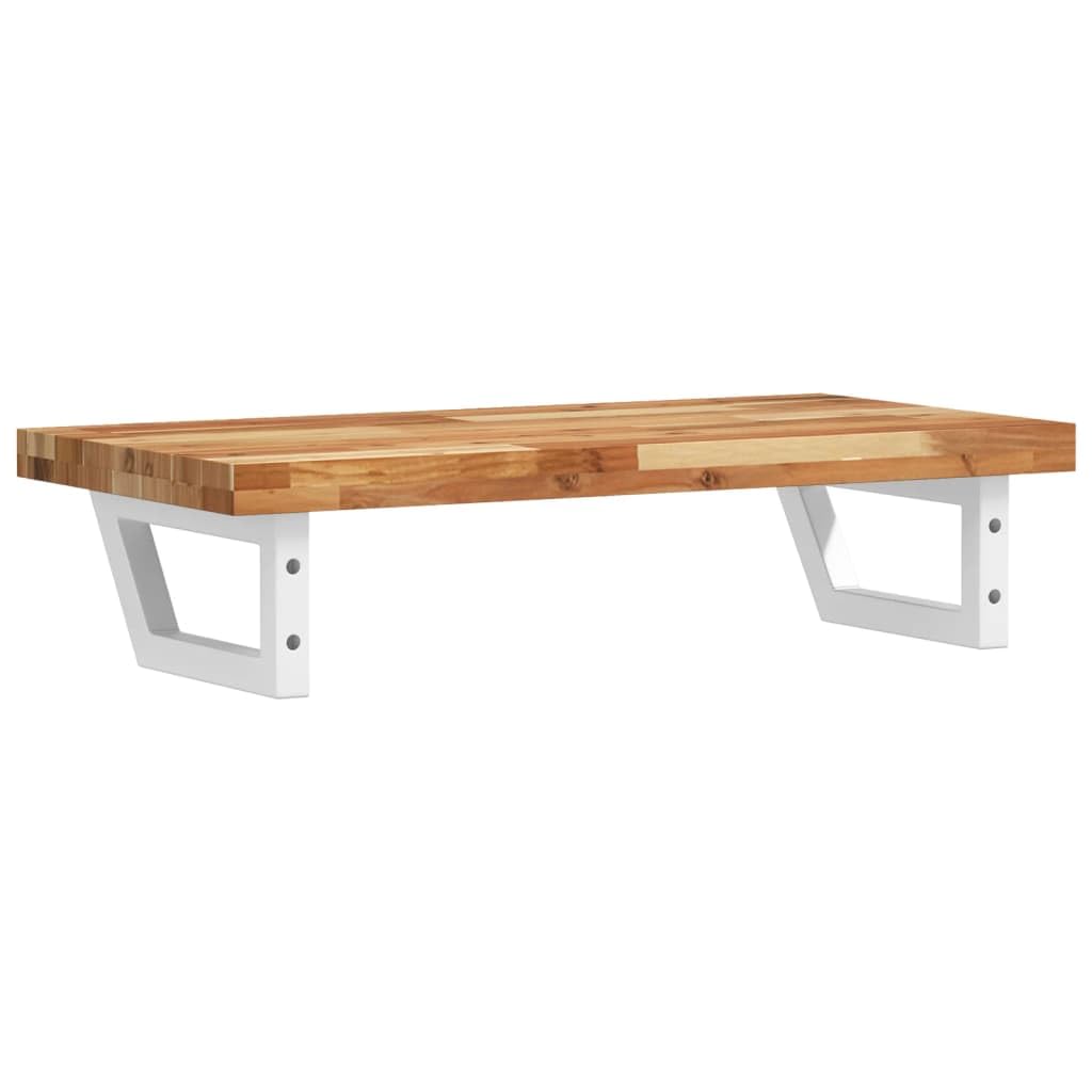 Scaffale per lavandino, montaggio a parete, in acciaio e legno di acacia massiccio, 100 x 40 cm, con supporti trapezoidali per bagno, salvaspazio, robusto, spazio per riporre e tenere in
